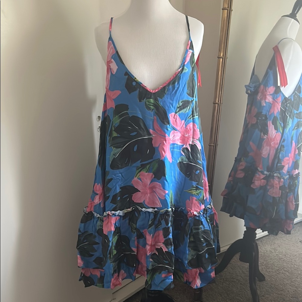 Floral Blue and Pink Sleeveless Dress